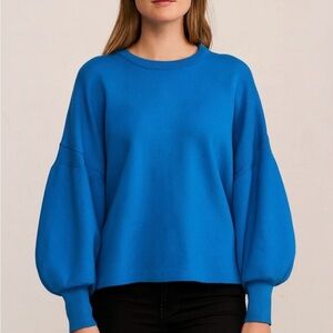 Oat Sweater Blue Small Balloon Sleeves Round Neck Long Sleeve Viscose Blend